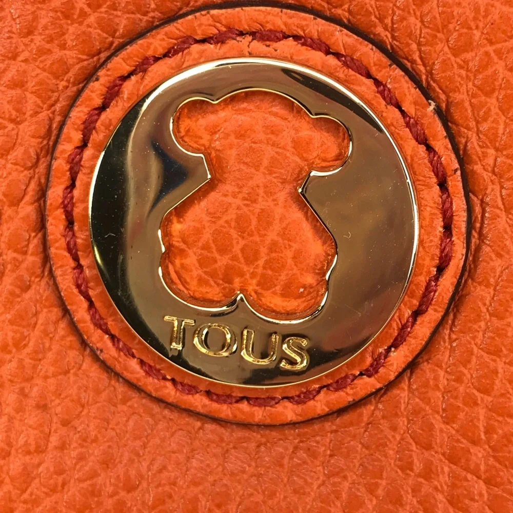 Tous Orange Pebbled Leather Double Handles Satchel Tote Purse Bag